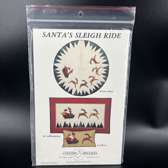 Country Appliques Santa’s Sleigh Ride Tree Skirt Quilt Pattern CA-63 - Picture 1 of 4
